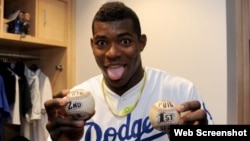 El jardinero derecho de los Dodgers, Yasiel Puig.